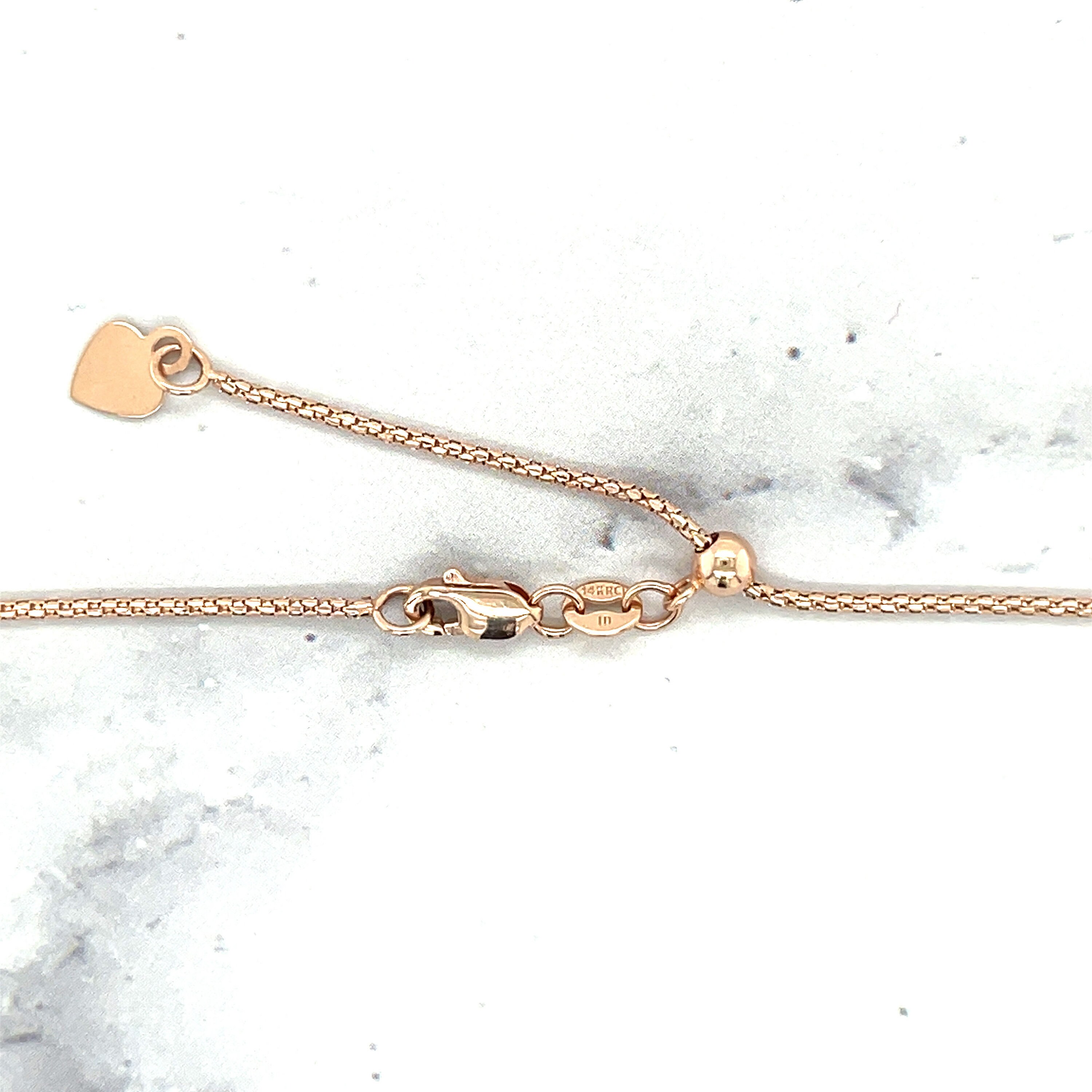 14K YELLOW GOLD POPCORN LINK CHAIN NECKLACE HEART CHA