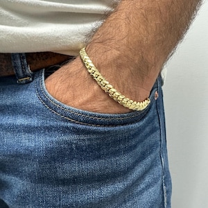 Solid 14K Yellow Gold Miami Cuban Link Bracelet, 8.5&quot;, Curb Chain, Real Gold Bracelet, Men (7.1mm)
