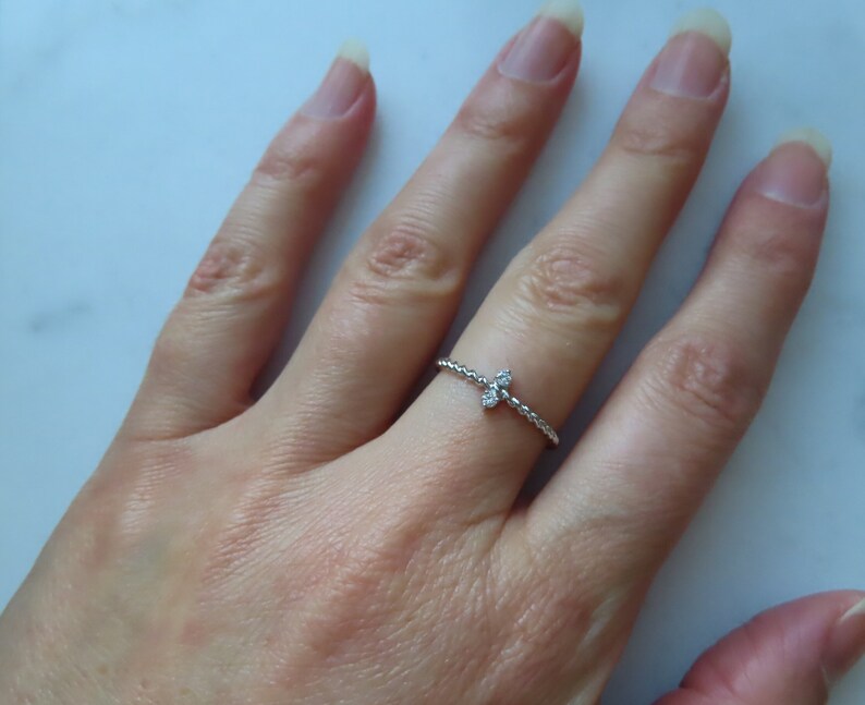 Double ball ring Stacking ring 14K Gold Twisted rope ring with diamonds dainty ring Minimalist ball ring Fashion ring