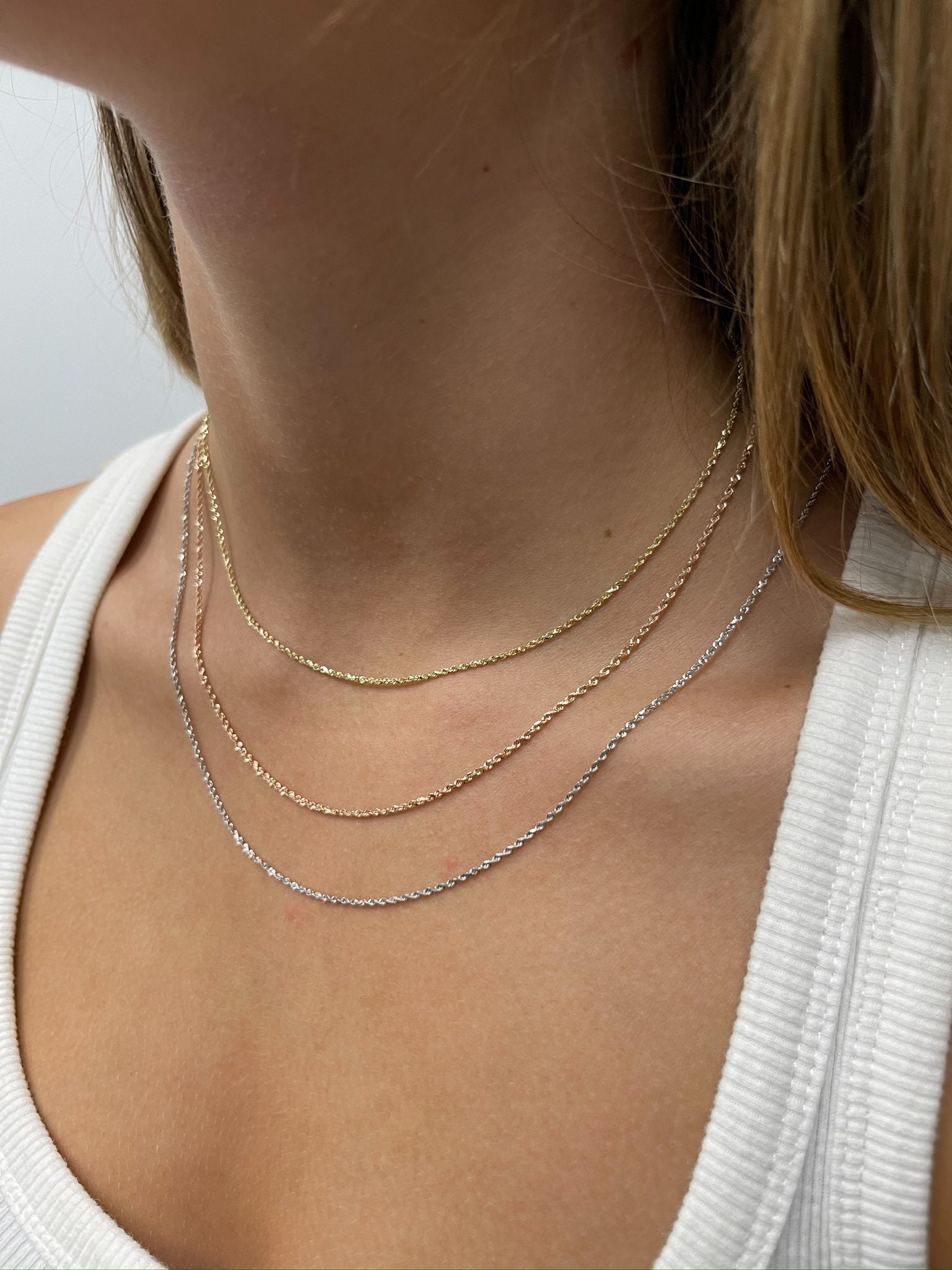 Collar De Cadena De Eslabones Italianos De Oro Amarillo Macizo Auténtico De 10 Quilates, 22'', 2,5 Mm, Corte De Diamante, 3,4 G