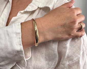 10K Yellow Gold 6mm Polished Bangle, Tube Bracelet, 7" or 8" Stackable Bangle, Women