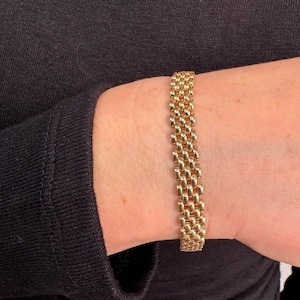14K Yellow Gold 7" Panther Bracelet, 6.5mm Wide, 5 Link Rows, Real Gold, Trendy Bracelet, Women