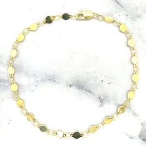 14K Gold 7&quot; Polished Round Mirror Chain Bracelet, 4mm Wide, Real Gold Bracelet, Yellow Gold Bracelet, White Gold Bracelet, Women