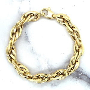 14K Yellow Gold 10mm Interlocking Oval Link Bracelet  7.75&quot; Real Gold Bracelet, Chunky Bracelet, Fashion Bracelet, Women