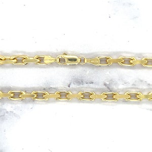 Solidny 14-karatowy francuski łańcuszek kablowy, żółte złoto, prawdziwe złoto, unisex, mężczyźni, kobiety (3,6 mm)