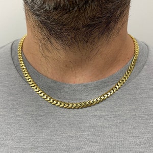14K Yellow Gold Lite Miami Cuban Curb Chain Necklace, 6.5mm 8mm Wide 20&quot; 22&quot;, Real Gold Necklace, Curb Chain, Cuban Necklace, Men, Unisex