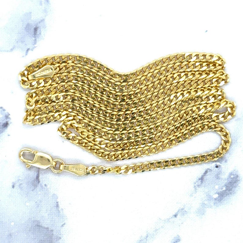 Solid 18k Yellow Gold 2.2mm Curb Chain Necklace, 16"-24" Real Gold, Unisex