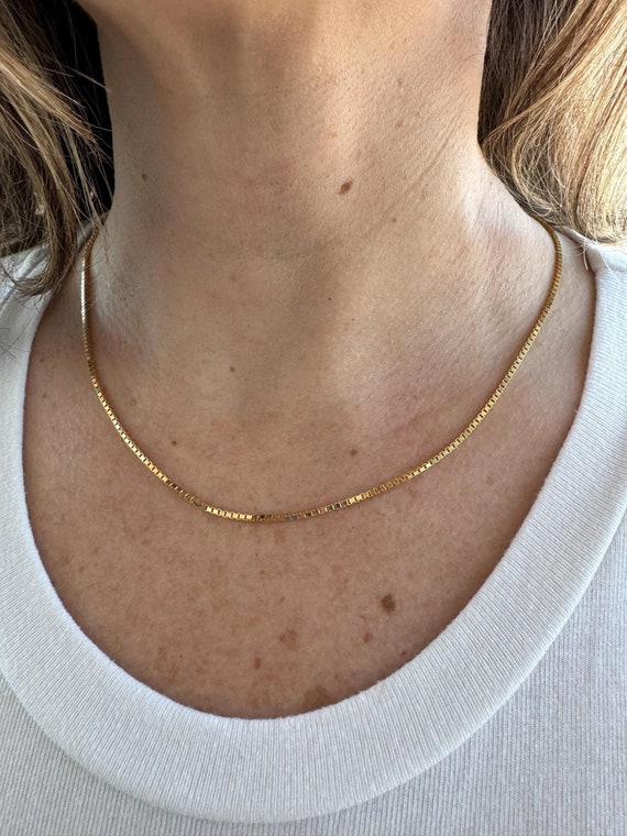 Solid 18K Yellow Gold Box Chain Necklace, 18