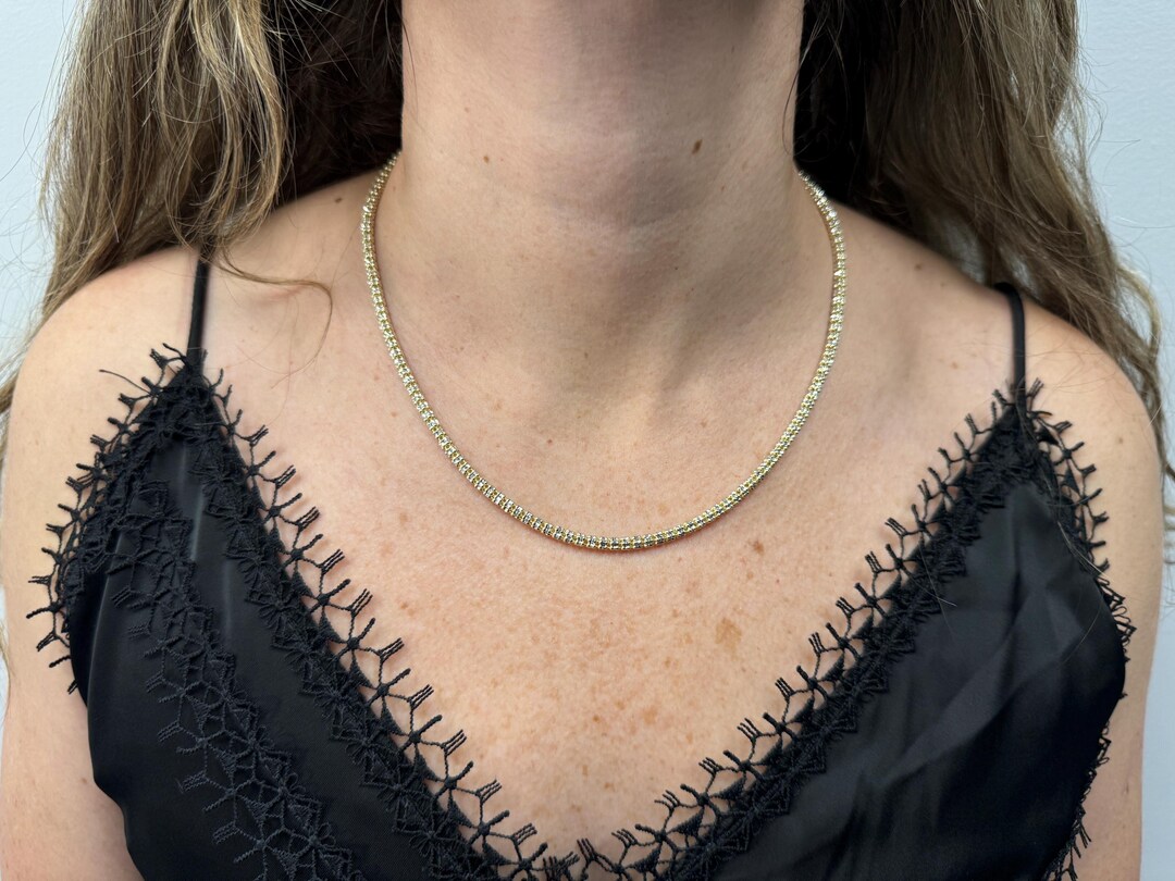 14K Gold Two Tone Ice Chain Necklace, 2.75mm 3.15mm 3.25mm 4.25mm Thick ...