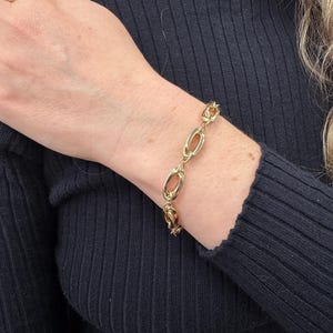 14K Yellow Gold 8mm Polished Double Oval Link Bracelet, 7.5&quot; Real Gold Bracelet, Fancy Bracelet, Fashion Bracelet, Women