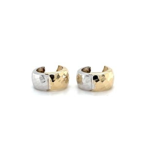 14K Gold Huggies Earrings, Two Tone Earrings, Reversible Huggies, Bicolor Hoop Earrings, Dainty Earrings, Hammered Huggies, Luxe Jewelry