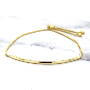 14K Yellow Gold Friendship Bracelet - Polished Curved Bar, 9.25&quot; Adjustable Gift for Friendships & Special Occasions