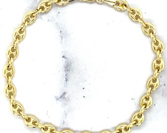 14K Yellow Gold Puffed Mariner Anklet 10&quot; Length 4.7MM Wide Real Gold Ankle Jewelry Gift, Women Gold Anklet