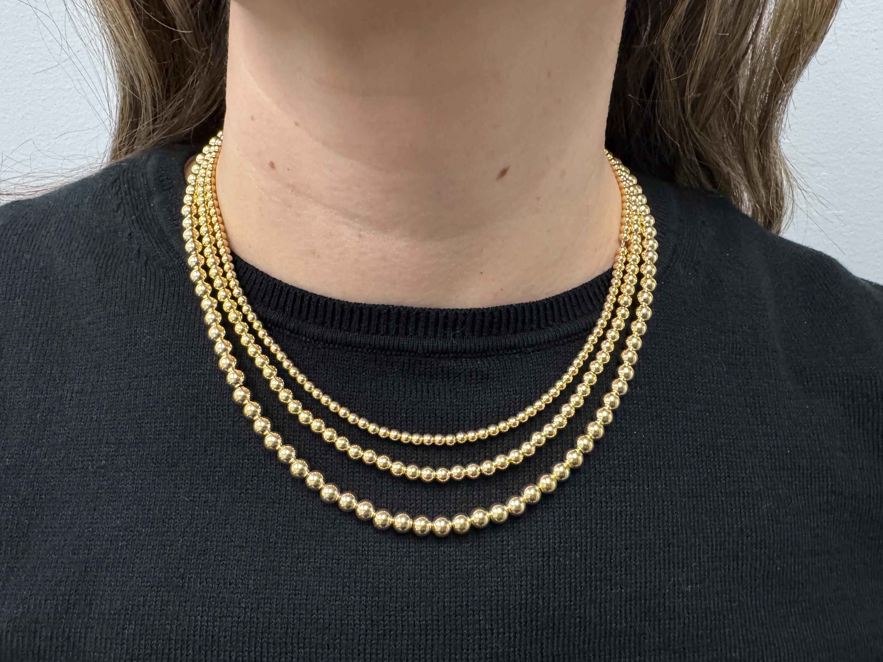 Women’s Solid Moon Cut Bead Chain Necklace 14K Yellow Gold