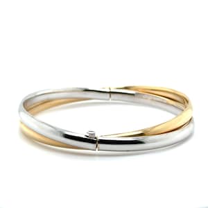 14K Two Tone Gold Double Row crossover Bangle, full view