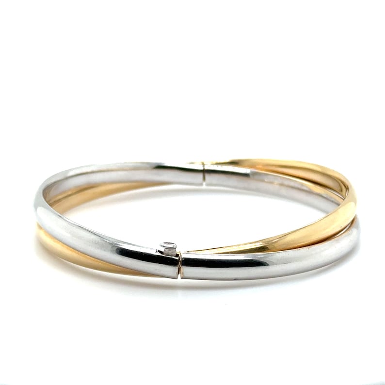 14K Two Tone Gold Double Row crossover Bangle, full view