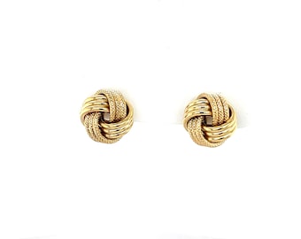 10K Yellow Gold 7mm Diamond Cut Polished & Textured Love Knot Stud Earring, Real Gold Earrings, Knot Earrings, Women