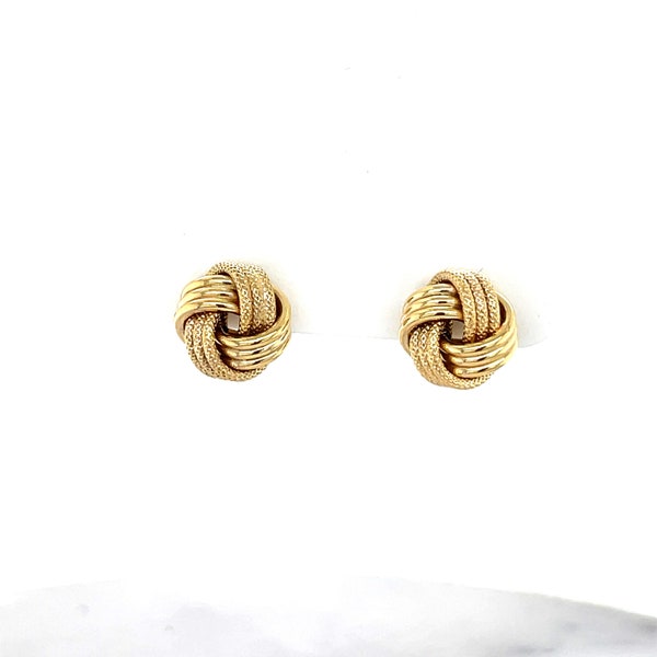 10K Yellow Gold 7mm Diamond Cut Polished & Textured Love Knot Stud Earring, Real Gold Earrings, Knot Earrings, Women