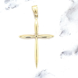 Elegant Cross Charm 14K Gold Pendant, Unisex Religious Jewelry, Baptism Gift, Christening Pendant, Yellow Gold Cross Necklace, Cross Gift