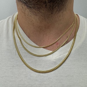 Solid 10K Yellow Gold 2.6mm 3.2mm 3.9mm Miami Cuban Link Chain, 18&quot; 20&quot; 22&quot; 24&quot; 26&quot;, Curb Chain, Real Gold Necklace, Unisex