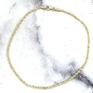 Solid 14K Yellow Gold 1.8mm Royal Rope Anklet, 10&quot; Real Gold Rope Chain Anklet, Ankle Jewelry, Women