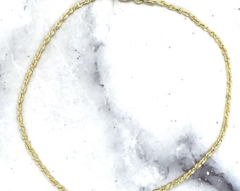 Solid 14K Yellow Gold 1.8mm Royal Rope Anklet, 10&quot; Real Gold Rope Chain Anklet, Ankle Jewelry, Women