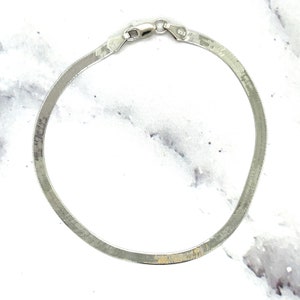 Solid 14K White Gold Herringbone Chain Bracelet 7", 2.8mm 4.6mm Wide, Real Gold, Trendy Bracelet, Women
