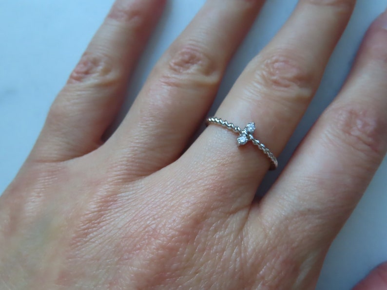 Double ball ring Stacking ring 14K Gold Twisted rope ring with diamonds dainty ring Minimalist ball ring Fashion ring