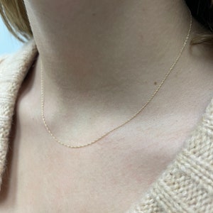 Chaîne en or massif 14 carats, chaîne en or blanc, collier chaîne en or 0,7 mm, bijoux en or 14 carats, chaîne fine, chaîne en corde délicate, fine chaîne en or