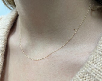 14K Solid Gold Chain, White Gold Chain, 0.7mm Gold Chain Necklace, 14K Gold Jewelry, Dainty Chain, Delicate Rope Chain, Thin Gold Chain