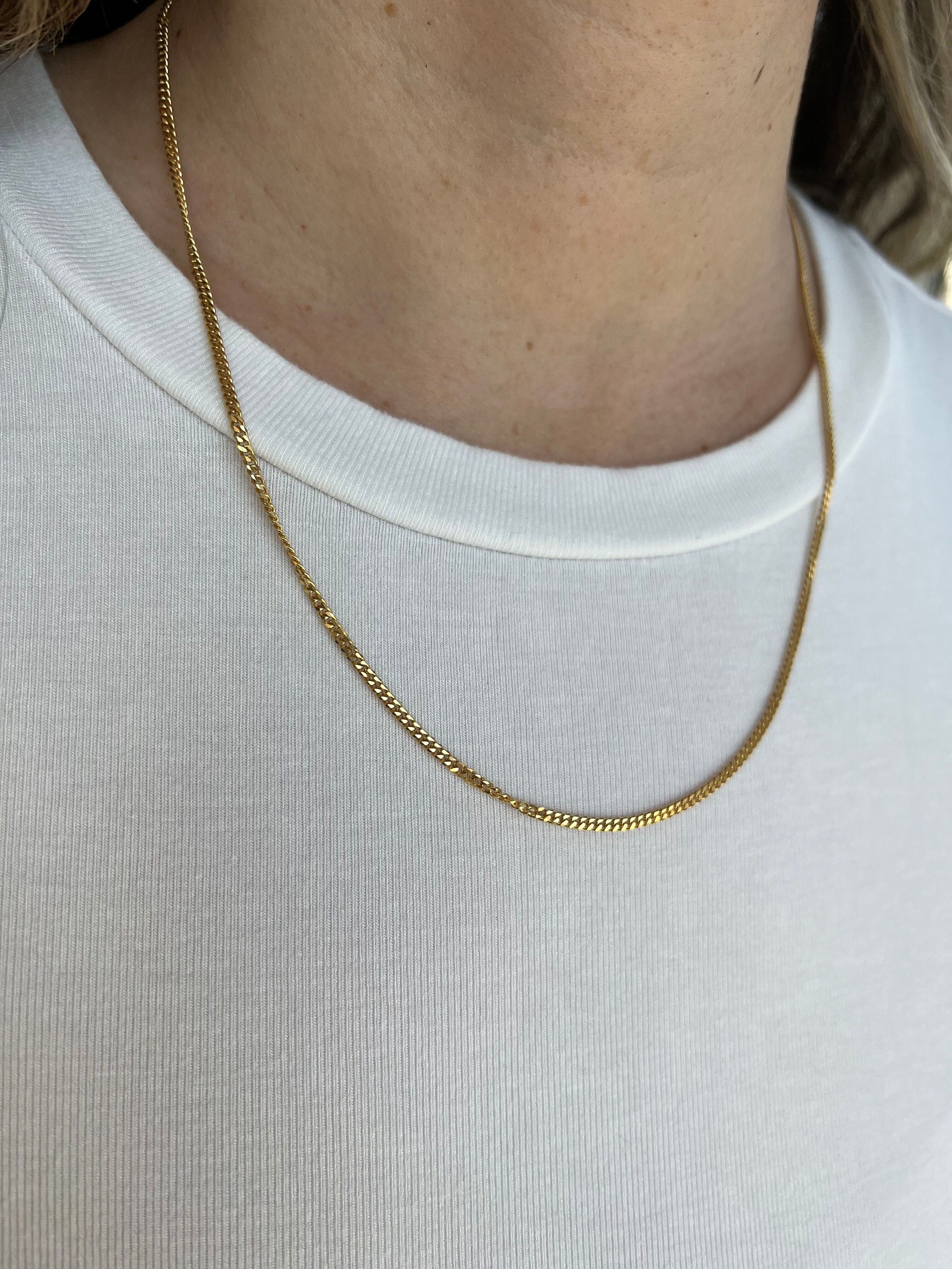 Solid 18K Gold Necklace, Curb Chain Necklace, Gourmette Solid 18K Gold Necklace, Curb Chain Necklace, Gourmette