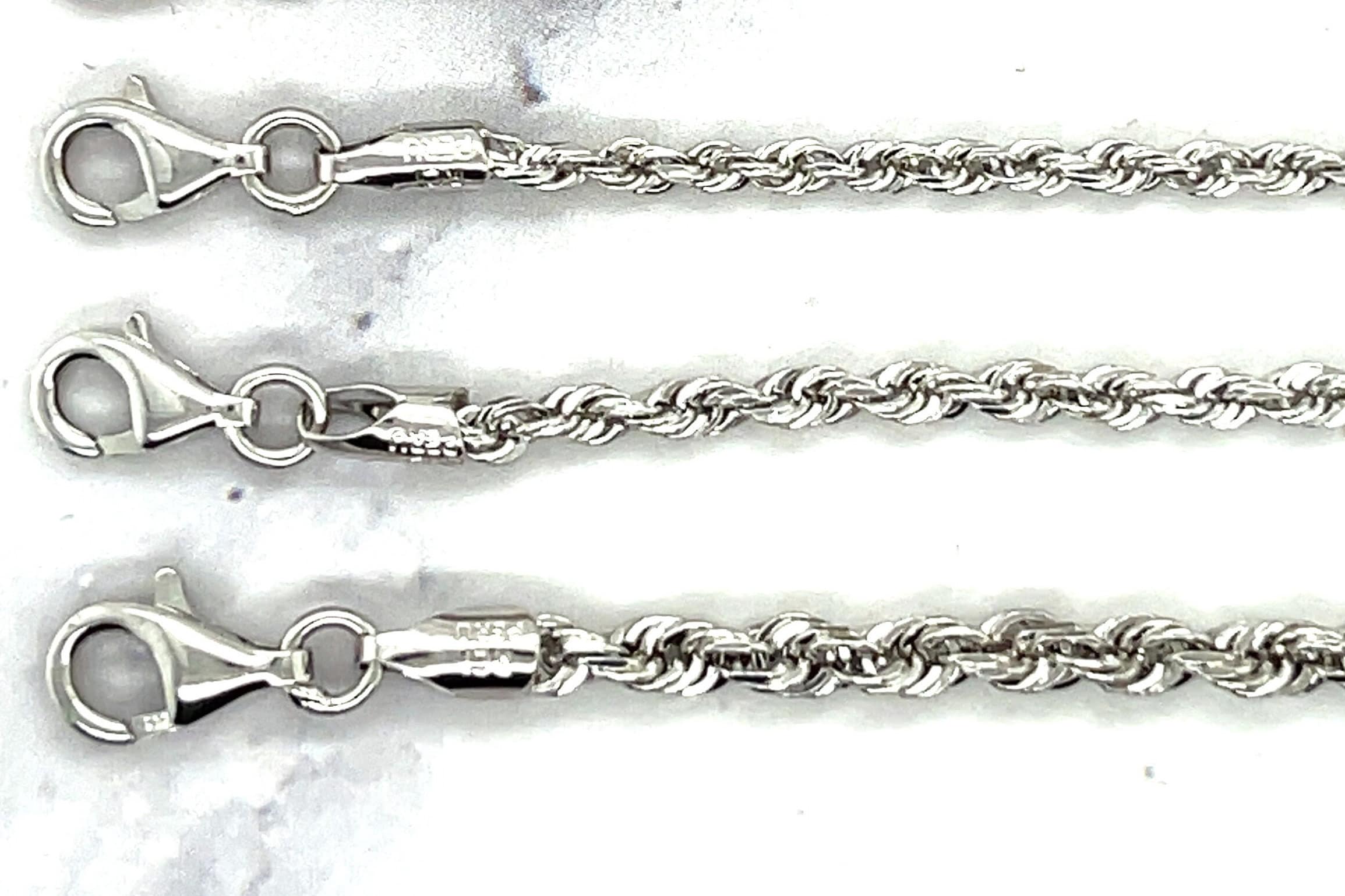 Collana In Oro Bianco 14K A Catena Corda Diamantata, Larghezza 2.25 Mm, Lunghezza 40-76 Cm, Con Moschettone, Elegante E Moderna, Regalo In Scatola