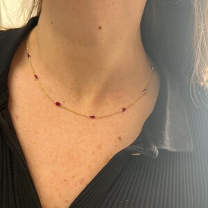 14K Gold Ruby Station Necklace – Oval Ruby Chain – July Birthstone ...