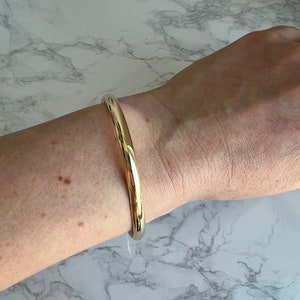 10K Gold Bangle Bracelet, 5mm Wide Bracelet, Hollow Yellow Gold Jewelry, 7&quot; 8&quot; Luxe Bracelet, Elegant Bangle, Stackable Jewelry, Statement