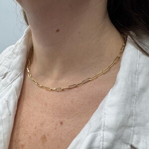 10K Yellow Gold Paperclip Chain Necklace - 18" Lite 3.2mm Wide Rectangle Link for Women, Minimalist Jewelry, Everyday Wear
