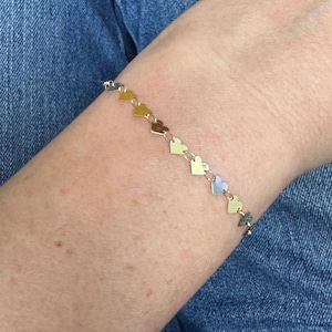 10K Yellow Gold Heart Link Bracelet ~ Heart Mirror Chain Bracelet, Gold Bracelets For Women, Best Gift For Mom, Gift For Daughter,Minimalist