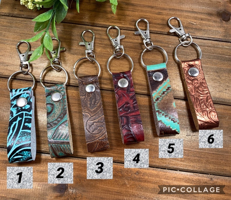 Western keychain leather western keychain Tooled leather Etsy