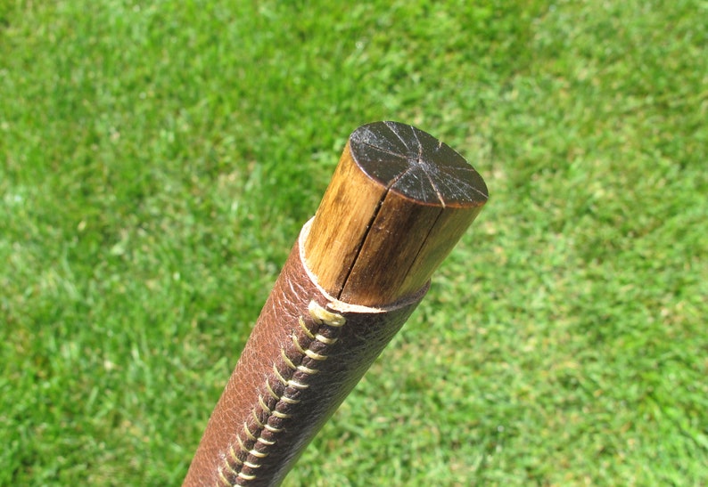 Walking stick 342 Polished knot and hand sewn leather grip | Etsy