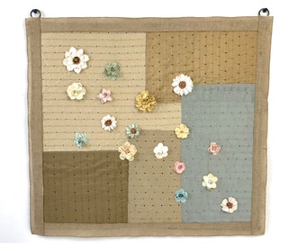 Neutral fabric art floral collage wall hanging