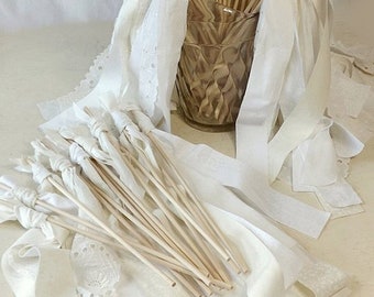 White wedding wands, 50 Jane Austen inspired bride & groom fabric streamers