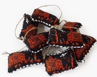 Halloween haunted house ornaments, 8 puffy pillow ornies, bowl fillers or knob hangers