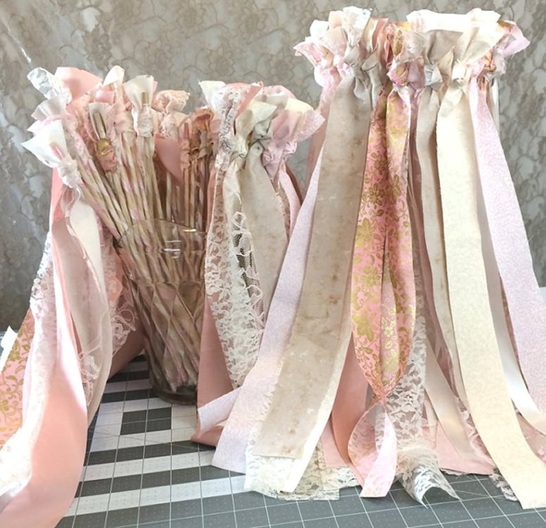 75 Ribbon wands with fabric /& lace wedding send off toss alternative
