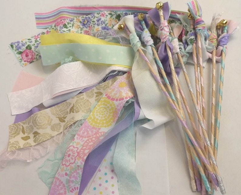 75 Ribbon wands with fabric /& lace wedding send off toss alternative