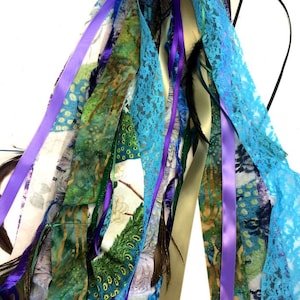 Gypsy tambourine scarf, hand drum tassel, balloon tail, fabric fringe lace & peacock feathers image 9