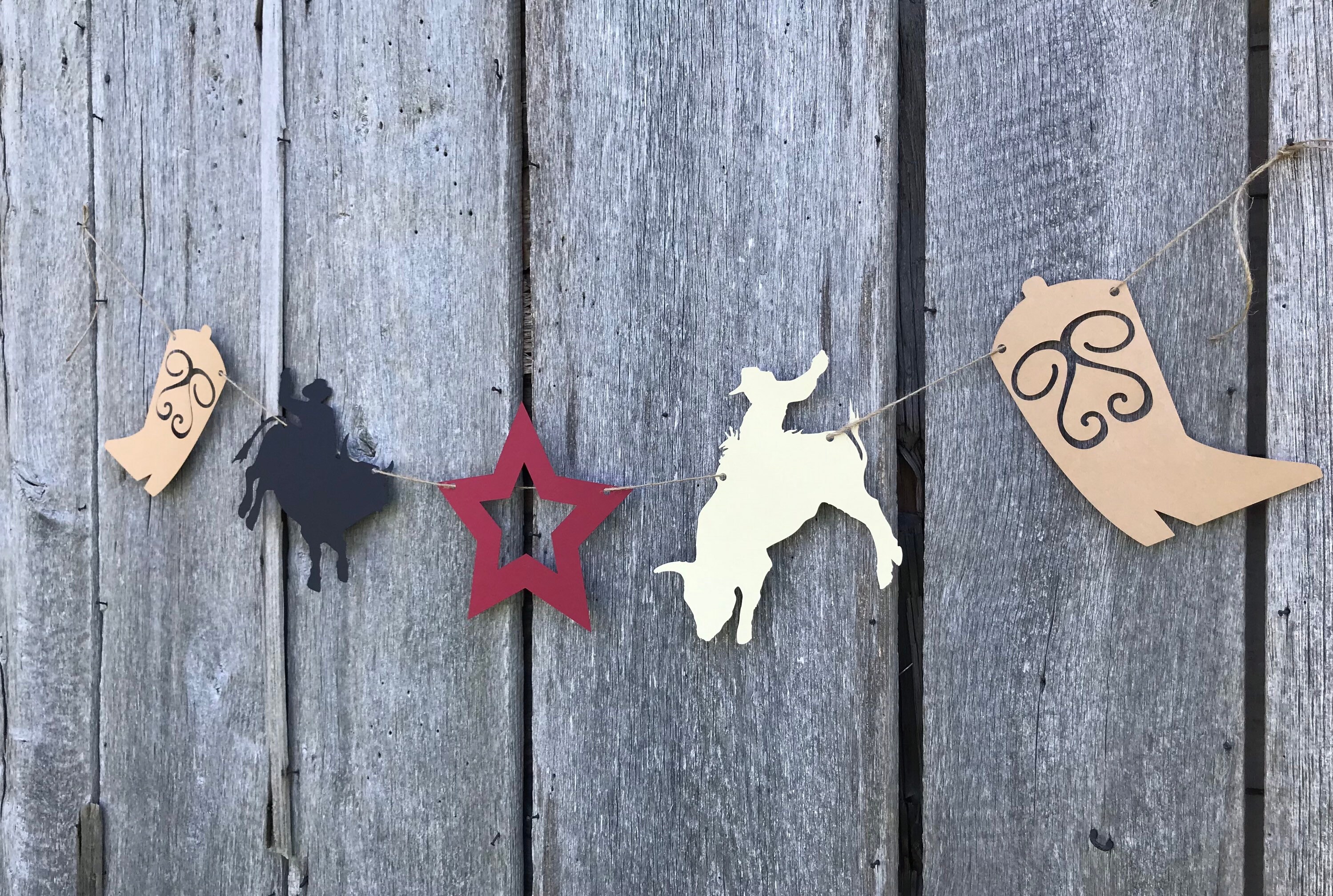 Rodeo party banner die cut garland bull rider western boots Etsy