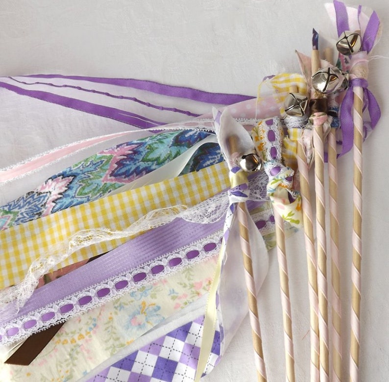 Rustic Chic Wedding Girl Birthday Party Favors Fairy Princess Wands Streamers with Bell Bride Groom Send Off Set of 24
