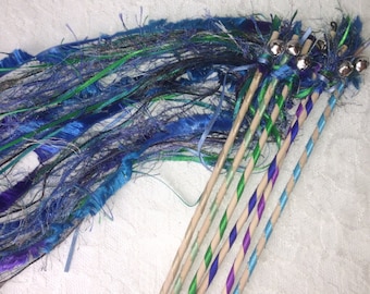 Mermaid wedding wands, Peacock fringe streamers w/ bells, parade waving