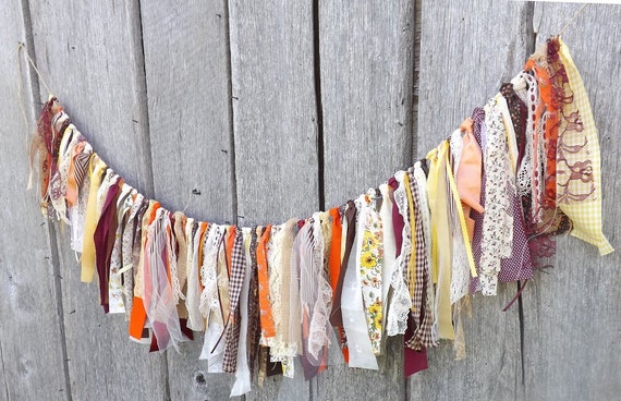Fall fabric garland, 6 ft long, Autumn wedding backdrop, woodland birthday party banner, rustic home decor mantle display, window valance