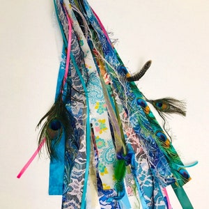 Gypsy tambourine scarf, hand drum tassel, balloon tail, fabric fringe lace & peacock feathers image 3