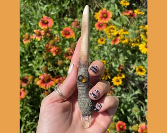 Tjehnet Amber LocWand Hair stick Updo Wooden Wand Driftwood Wood Carved Spell Casting Pagan Ritual Energy healing Divination Tool Witchy